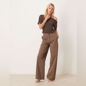 ASOS DESIGN Tall tailored relaxed straight leg pants in coffee stripe